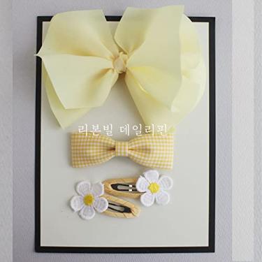 Imagem de 4 peças de prendedores de cabelo feitos à mão para meninas - Feito na Coreia - RIBBONVILL (amarelo)