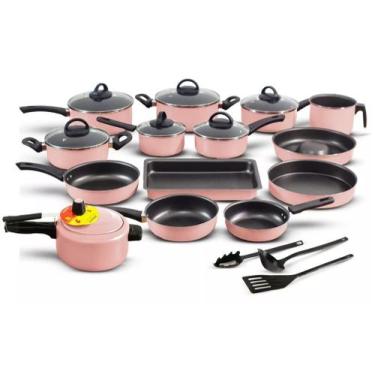 Imagem de Conjunto Panelas 17 antiaderente com panela de pressão - Marpal, Rosa