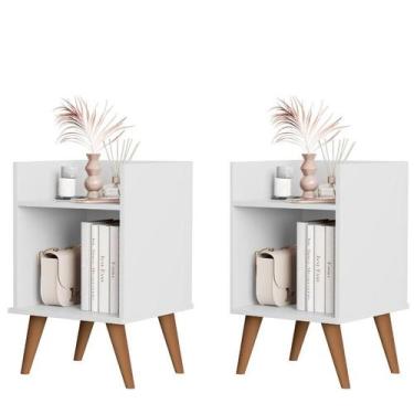 Imagem de Kit 2 Mesas de Cabeceira Bella criado quarto Retrô Com Nicho Prateleir