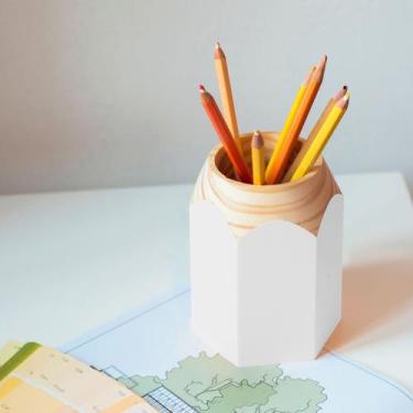 Imagem de Porta Canetas, Lápis Hexágono Branco - Geguton