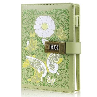 Imagem de Mazeran Diário com cadeado floral, capa dura de couro vintage | Borboleta presa na primavera | Diário de caderno, 224 páginas forradas, combinação de senha, planejador pessoal, presente para mulheres