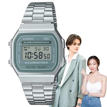 Imagem de Relógio de Pulso Casio Feminino Masculino Digital Aço Inóx Vintage Resistente Água Quadrado Pequeno Casual Prata A168WA-3AYDF