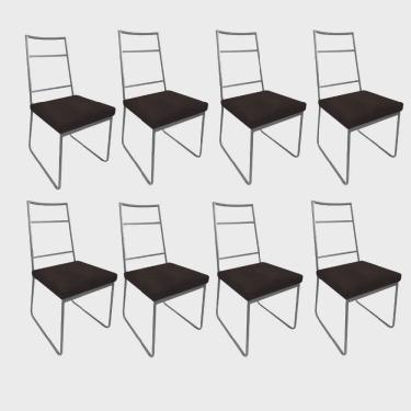 Imagem de Kit 08 Cadeiras Sala de Jantar Escritório Office Stark Industrial Ferro Prata Suede Marrom - Ahz Móveis