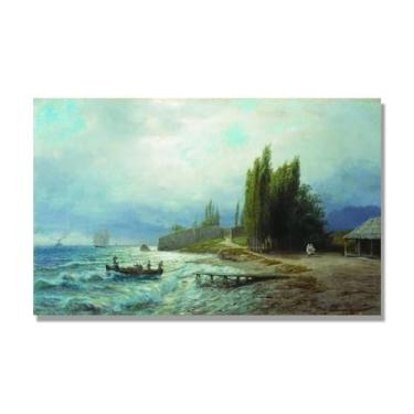 Imagem de Lev Lagorio Prints. Pintura de arte de parede de paisagem marítima. Pôster de reprodução de impressões em tela de paisagem para decoração de casa. (paisagem). 40 x 64 cm-15,8 x 25,1 pol. Somente tela