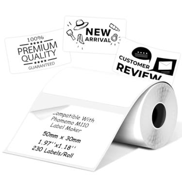Imagem de Etiquetas térmicas compatíveis com impressora de etiquetas Phomemo M100/M110/M150/M221/M220/M120/M200/M250, 50 x 30 mm, 230 etiquetas/rolo, preto sobre branco