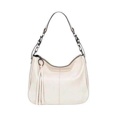 Imagem de Bolsa Hobo Feminina de Couro Genuíno - Preta e Bege - Clássica e Casua
