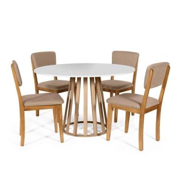 Imagem de Mesa De Jantar Redonda Gabi Bran/jade Com 4 Cadeiras Estofadas Ella Marrom Claro