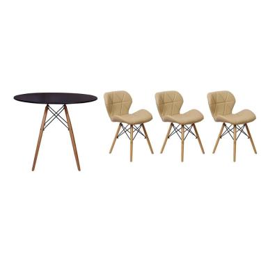 Imagem de Mesa Jantar Eiffel 80cm Preta e 2 Cadeiras Slim Nude