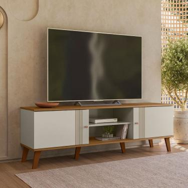 Imagem de Rack 160cm para TV até 65" 2 Portas Denver Cor Off White e Nature - Peternella