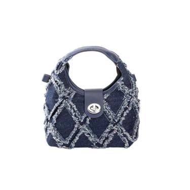 Imagem de MakeMeChic Bolsa feminina jeans envelhecida alça superior alça única bolsas de ombro, Azul, One Size