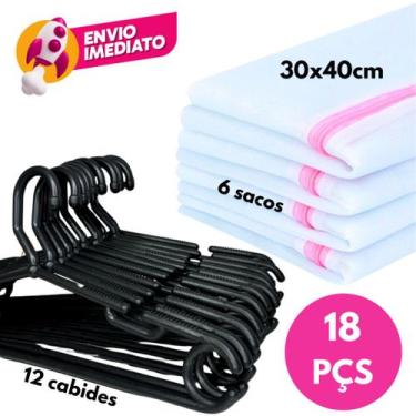 Imagem de Kit Saco Roupa Delicada Lavar Organizar E Cabide Plástico Adulto Refor