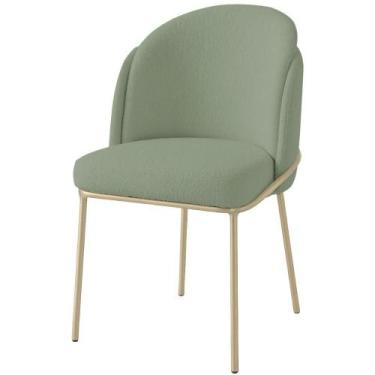 Imagem de Cadeira Aurora Bouclé Verde Oliva Metal Champanhe - C&M Decor