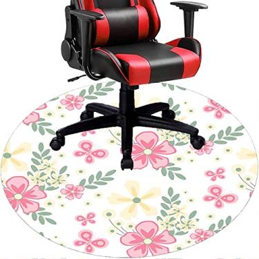 Imagem de Tapete de cadeira de escritório com flores, textura de flor, tapete de cadeira de mesa para piso de madeira de escritório em casa, protetor de piso de pilha baixa, redondo de 91 cm