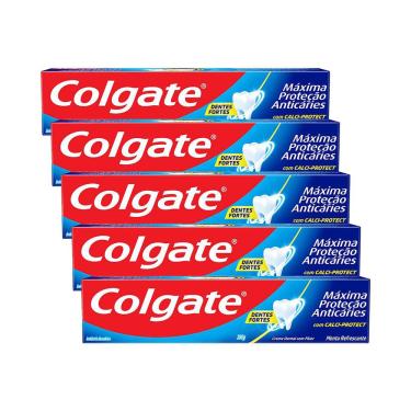Imagem de Kit com 5 Cremes Dental Colgate Máxima Proteção Anticáries Tamanho Família 180g