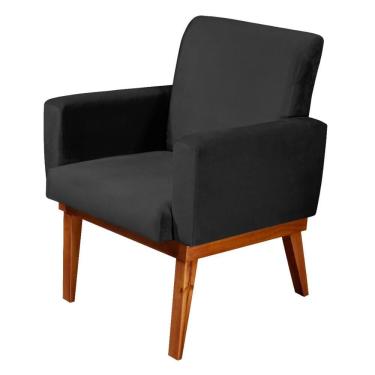 Imagem de Poltrona Pés Madeira Maciça Veludo Luxe Olm Berlim - Preto