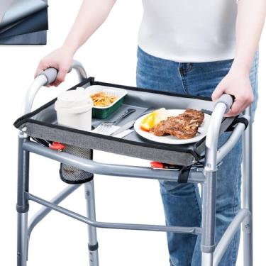 Imagem de BAGSFY Bandeja de andador com suporte de copo – Acessório de andador de topo rígido para idosos – Mesa dobrável para refeições, leitura, bebidas – Antiderrapante, fácil instalação, ajuste universal