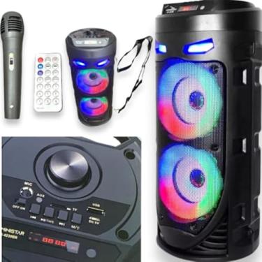 Imagem de Caixa De Som Bluetooth Amplificada Caixa de Som Bluetooth Portátil, LED 43cm, com Microfone, Controle Remoto, Entrada USB/SD, Alça Ajustável ideal pra praia piscina praia etc
