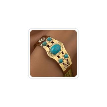 Imagem de ANGLEQUEEN Pulseiras de ouro ocidentais femininas boho turquesa pulseira country concerto roupas caubói chique vaqueira acessórios 2025 moda joias, 7.5, liga metálica, Sem Pedra Preciosa