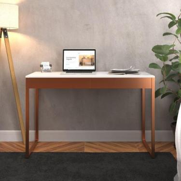 Imagem de Mesa Escrivaninha Branca com Cobre 2 Gavetas Estudo Escritório Office 