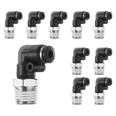 Imagem de HARFINGTON 10 peças de encaixes push to connect cotovelo macho 5/32 polegada OD x 1/4 polegada NPT rosca plástico conexão rápida mangueira de ar kit de encaixe pneumático conector de bloqueio de
