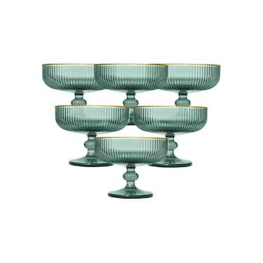 Imagem de Conjunto de Taças para Sobremesa L`Hermitage Cameratta 310ml com Borda Dourada em Cristal Ecológico Verde - 6 Peças