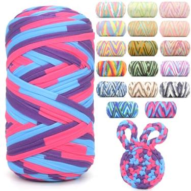 Imagem de Camiseta de 400 g para crochê, arco-íris, tecido elástico macio, grosso, grosso, fio de crochê para crochê, tricô iniciante, tricô à mão, para bolsa/artesanato faça você mesmo/decoração de casa