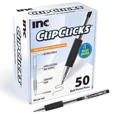 Imagem de Canetas esferográficas pretas retráteis de 50 clipes com ponta média de 1,0 mm com aderência confortável para escrita suave, tinta de longa duração para uso diário na escola, escritório, faculdade e universidade.