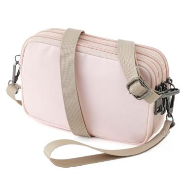 Imagem de BBORGDC Bolsas transversais para mulheres, pequena nylon blush rosa, carteira de pulso RFID com 3 zíperes, bolsas de telefone com alça, design original boho, para uso diário, presente