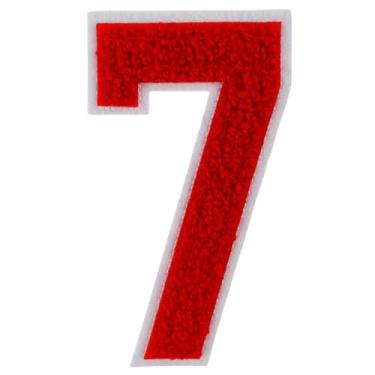 Imagem de 1 peça de patch de número de chenille vermelho de 10 cm, remendos de ferro para chapéus, bolsas de roupas, mochilas, jeans, par com remendos iniciais letras grandes universitárias (vermelho 7)