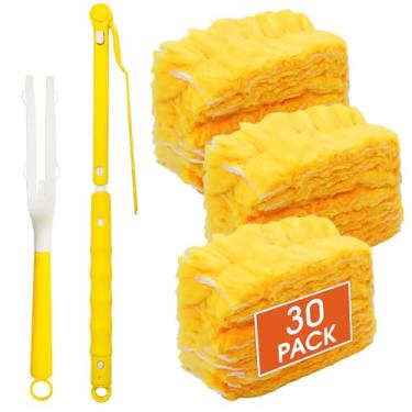Imagem de Pacote com 30 kits de refis de espanador compatíveis com Swiffer Duster, espanadores para limpeza descartáveis com alça retrátil, para limpeza de persianas de escritório doméstico e muito mais
