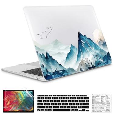 Imagem de QCzyc Compatível com MacBook Air 13 polegadas 2022, 2021-2018 M1 A2337 A2179 A1932 capa de plástico rígido durável e capa de teclado e adesivo de teclado Mac OS (Ink Mountain)