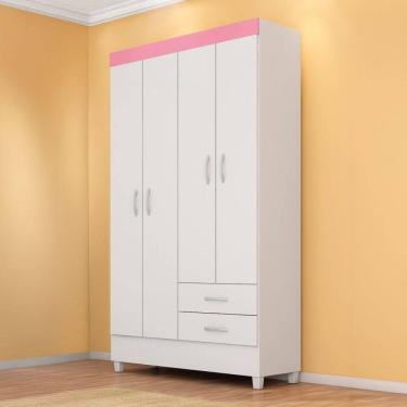 Imagem de Guarda-roupa Infantil 4 Portas Doce Infância Branco/Rosa