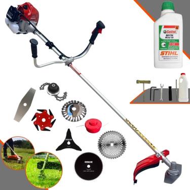 Imagem de Cortador de Grama Completa À Gasolina Kawashima BCJ620L 62cc 3HP Alta Performance Com Carretel Nylon + Kit 7 Opções de Corte + ÓLEO STIHL 2 Tempos