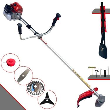 Imagem de Roçadeira Podador de Grama Kawashima BCJ620L À Gasolina 62cc 3HP Com Carretel + Lâmina Facão + Lâmina 3 Pontas + Escova Circular de Aço 24 Cerdas