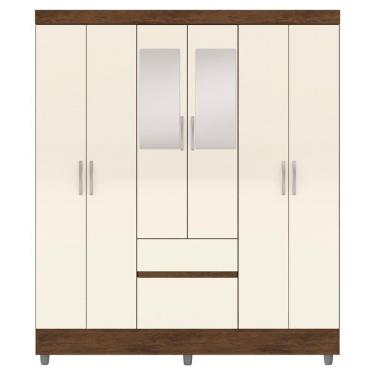 Imagem de Guarda Roupa Casal 6 Portas 2 Gavetas Espelho 153 Cm Vlr Imbuia Champanhe