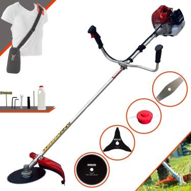 Imagem de Roçadeira À Gasolina Completa Kawashima BCJ620L Motor 2T 3HP 62cc 10.000rpm Com Carretel e Lâmina 2 Pontas + Kit Lâminas 3 Pontas e Disco 80 Dentes