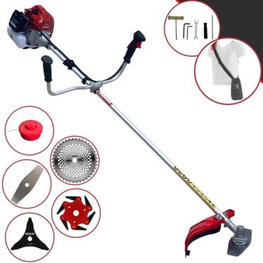 Imagem de Aparador de Grama À Gasolina Kawashima BCJ620L 2T 62cc 3HP de Potência 10.000rpm Roçadeira Completa Com Carretel de Nylon e Kit 4 Lâminas de Corte