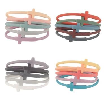 Imagem de yisncka 20 pulseiras de cruz Jesus pulseira de silicone cruz presente de amizade para mulheres e homens, Medium, Borracha, silicone
