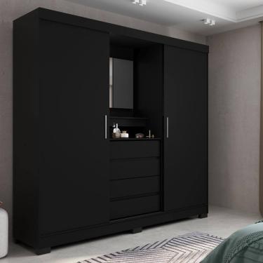 Imagem de Guarda-Roupa Casal com Espelho 2 Portas de Correr 4 Gavetas Finley 184 cm - Preto