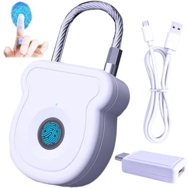 Imagem de Bstsilver Cadeado de impressão digital para armário de academia, trava de cabo de combinação inteligente para locatário de viagem, escritório, fechadura biométrica sem chave para 20 usuários com chave