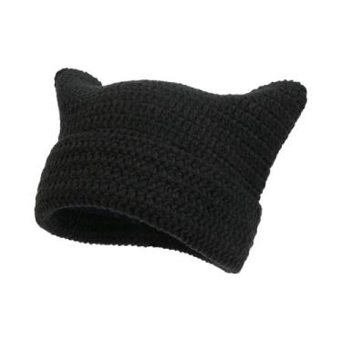 Imagem de Gorro Feminino De Inverno Listrado Com Orelhas De Gato, Estilo Coreano
