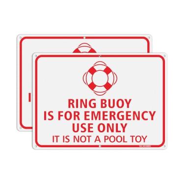 Imagem de T&R A boia de anel é apenas para uso de emergência, não é uma placa de brinquedo de piscina - pacote com 2 - 35,56 x 25,4 cm .040 alumínio pesado livre de ferrugem, refletivo, impermeável, resistente