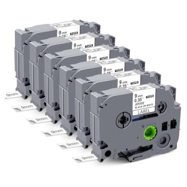 Imagem de Fita adesiva TZe-221 9 mm 0,9 cm, preta sobre branca, compatível com Brother TZe-221 TZe221 P Touch Label Maker Tape para Ptouch PT-D210 D200 D220 H110 D400 D600 PT1290, 6 pacotes