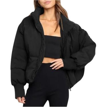 Imagem de Jaqueta Puffer Feminina Curta Preto Bege Inverno Quente Acolchoado Jaqueta De Inverno Grossa Jaqueta De Inverno Transição Quente Jaquetas Femininas Ao Ar Livre Manga L, black, S