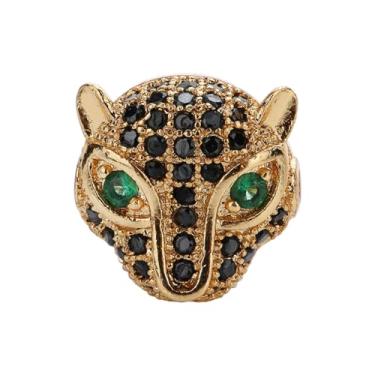 Imagem de Malahill Miçangas de zircônia cúbica para fabricação de joias, contas de pingente de cabeça de leopardo para colares e pulseiras, 11 x 11 mm, ouro 18k, preto