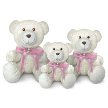Imagem de Trio De Ursinhos De Pelúcia Articulado Decoração Com Laço 15, 20 e 25c