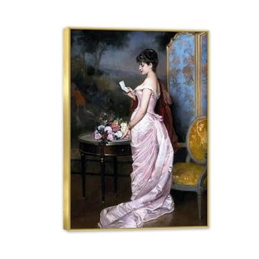 Imagem de SDYJ6GSW Pintura a óleo vintage feminina lendo cena interior pôsteres em tela impressões de retratos de mulheres antigas decoração de parede rústica decoração de parede 100 x 70 cm (83.8x71.1 cm