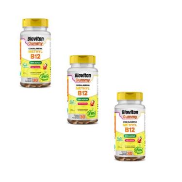 Imagem de Kit 3 Bioviton Gummy Methyl B12 Sabor Morango 3x30 gomas Unilife, Mora