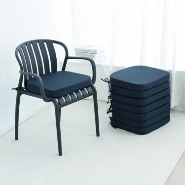Imagem de Helios&Hestia Almofadas de cadeira de jantar internas com laços para cozinha, almofadas de assento externas com capa removível, fundo antiderrapante, impermeável, espuma de alta resistência, 43 x 40 x