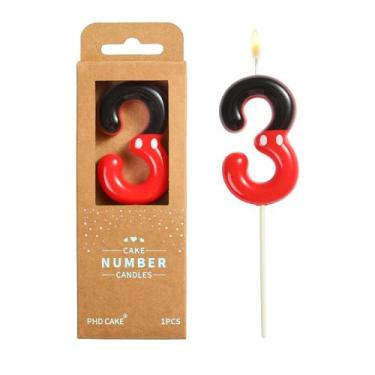 Imagem de PHD CAKE Velas de aniversário com 3 números de desenho animado vermelho e preto de 6 cm, velas com números de desenho animado, velas com número de bolo, celebração de festa, vela estilo